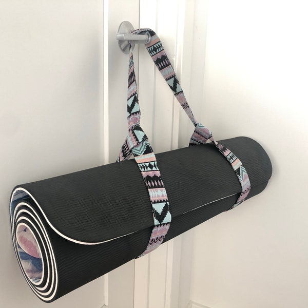 Boho Aztec Print Yoga Strap - yoga mat carrying strap (dual use) yoga stretching strap - adjustable cotton/hemp material, machine washable