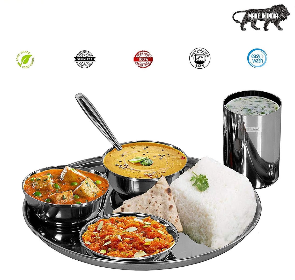Stainless Steel Thali Bhojan Set of Dinner Plate Halwa Plate Etsy