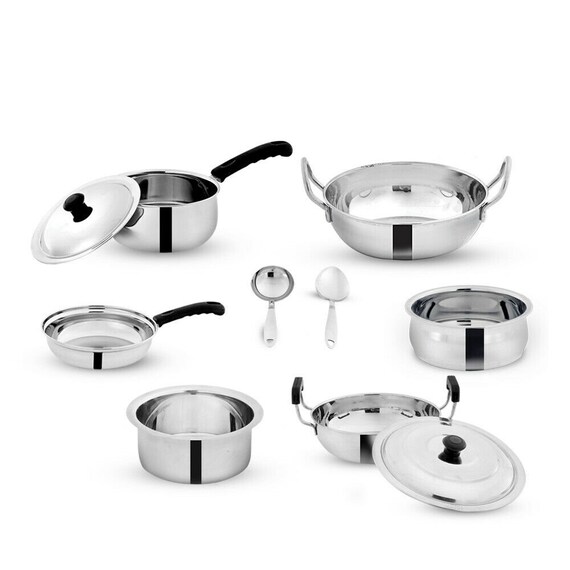 Indian 10pcs Dazzling Cookware Set Made In India Stainless Etsy