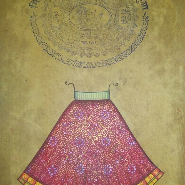 buy old stamp paper online Mewar Maharani Dress Handmade Miniature Painting On Old Stamp Paper #6355