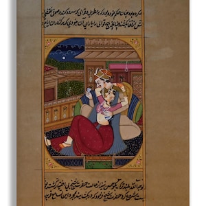 Indische Mughal Kaiser Liebe Handgefertigte Miniatur Gemälde 21,5 x 14,5 cm PN2626