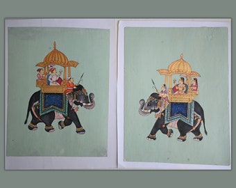 Rajasthani Maharajah & Maharani Ambabari Procession Handmade Miniature Painting