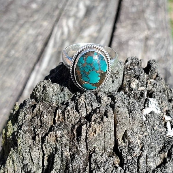 Sterling Silver Turquoise Oval Ring Size 10.5