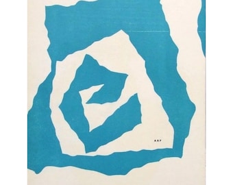 Vintage 1950er Jahre Mid Century Modern Art Jean Art Abstrakt Blau Holzschnitt Paris, Frankreich Unterzeichnet