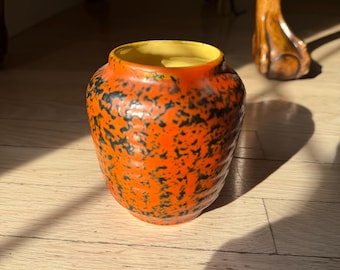 Vintage 1950’s Atomic Orange Burst Mid Century Modern Ceramic Bowl Vase Sculpture