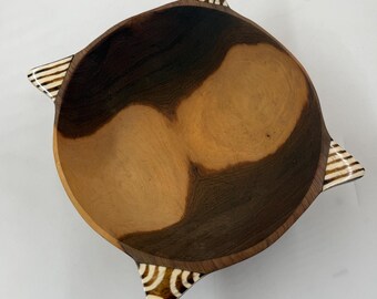 Vintage 1950er Holzschale mit Horneinsatz