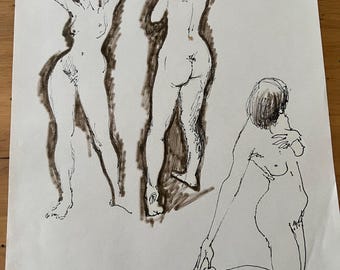 Jahrgang 1950 1960 Akt Frau Figural Zeichnung Skizze Wandkunst
