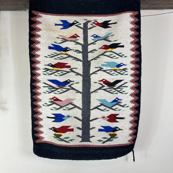 Zapotec Oaxacan Hand Woven Red Tree of Life Wool Tapestry Rug Runner Vintage