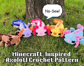 No-Sew Minecraft-Inspired Axolotl Crochet Pattern: Amigurumi (PDF Pattern)