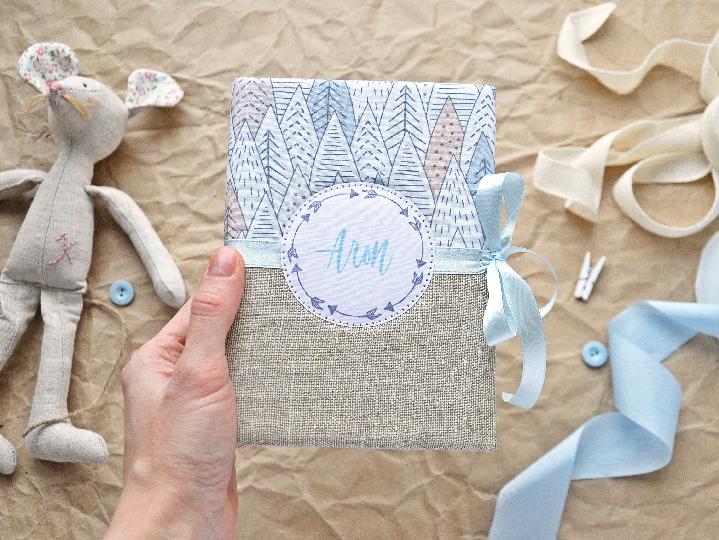 Personalized Baby Photo Album Baby boy memory book Linen Etsy