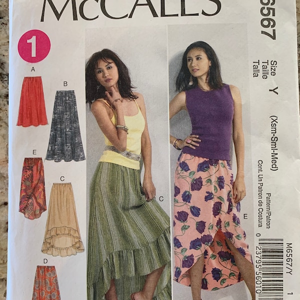 McCall's M6567 Very Loose Fitting Skirts with hem variations, ruffle, mock wrapped
