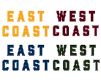 PNG SVG East Coast & West Coast Design File, Digital Download, Transparent Graphic Design to use for Print Projects. Not a Physical Product.