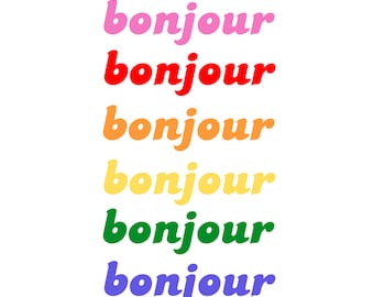 Design de saudação "Bonjour", arquivos PNG e SVG coloridos (download digital)