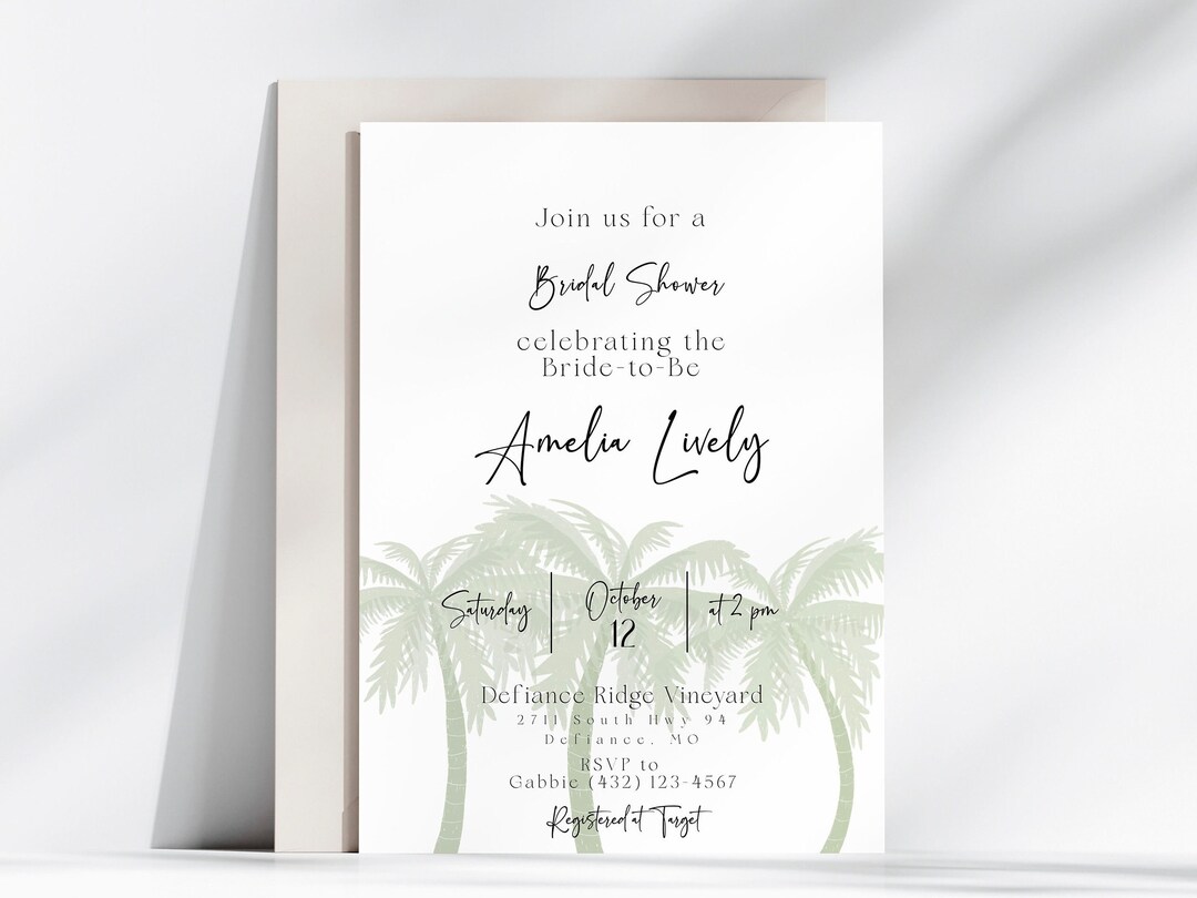 Green Palm Tree Beach Bridal Shower Invitation || Digital Download
