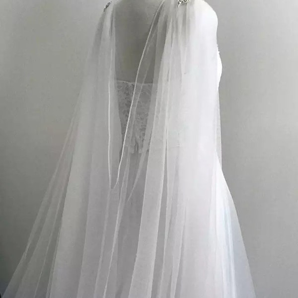 Beautiful Cape Veil  Rhinestone Appliqués on Shoulders__ Bridal Shoulder Veil In White, Ivory ,Off-white choose your length