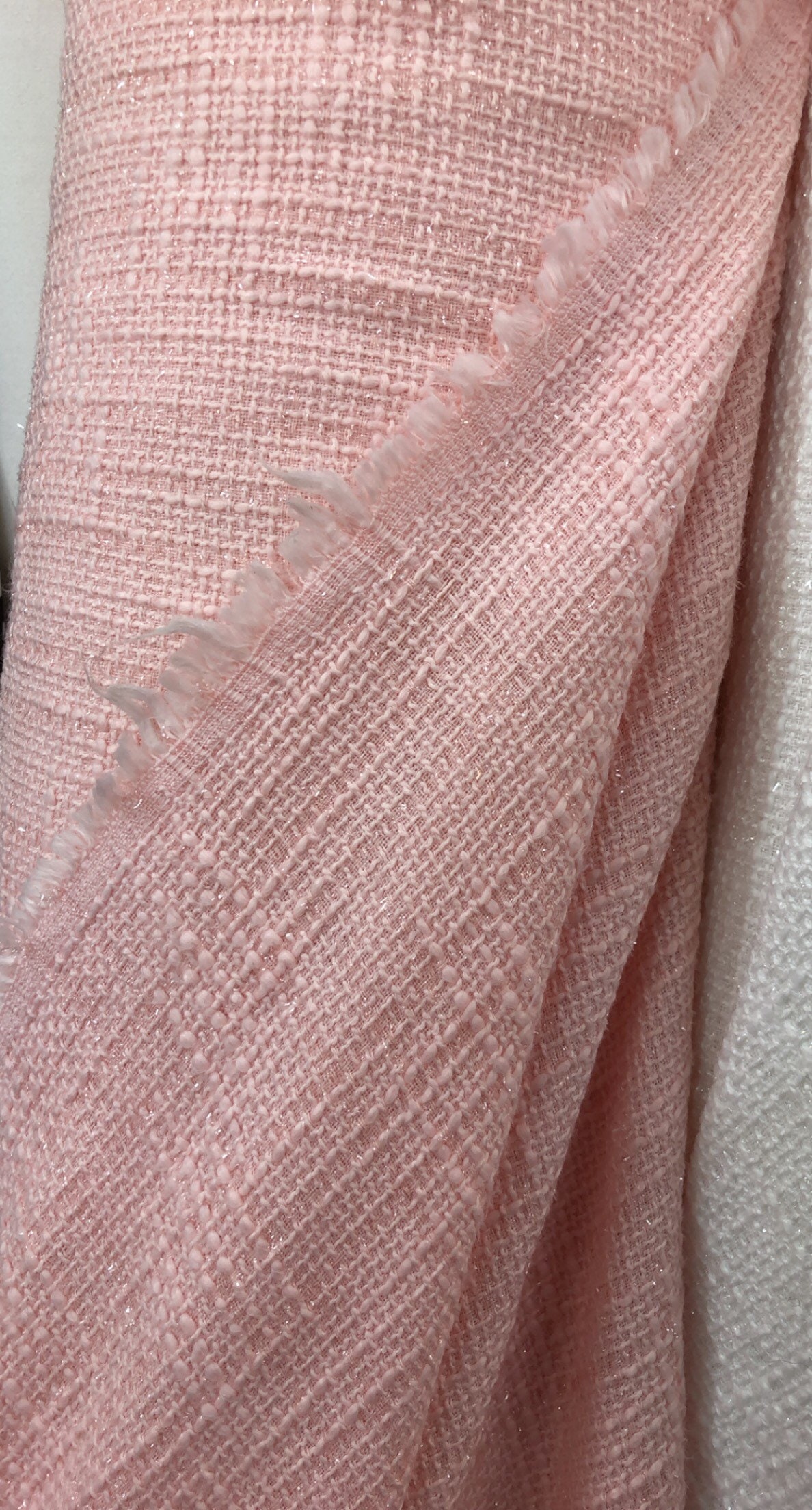 White Boucle Fabric Ivory / Pink Tweed Textured Wool Cotton Etsy