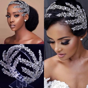 Large Silver Diamonds Bridal Crown Wedding Hair Accessories Bridal Headwear Rhinestone Headband for Women Headpiece