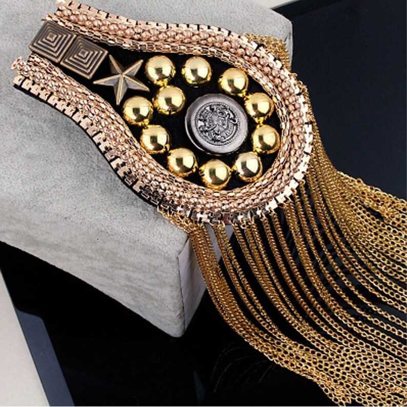 Suit Chain Fringed Coat Epaulettes Rhinestone Clothing Patch Etsy UK