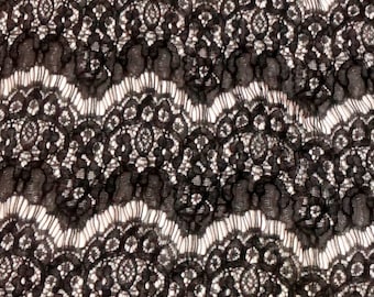 Exquisite Eyelashes Black French Chantilly Lace Fabric, 160cm width