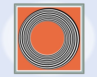 Impressão de arte geométrica | Quadrado 24x24 | Salmão e padrão preto | Download instantâneo de arquivo para impressão | Página inicial de arte algorítmica minimalista minimalista