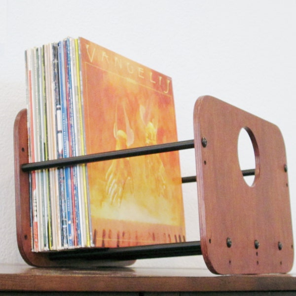 Leaning Record Storage Crate | Learn More | Stores 50-100 Albums | A Unique Contemporary Handmade Design | Modern Vinyl Record Rack #VCX-CBK