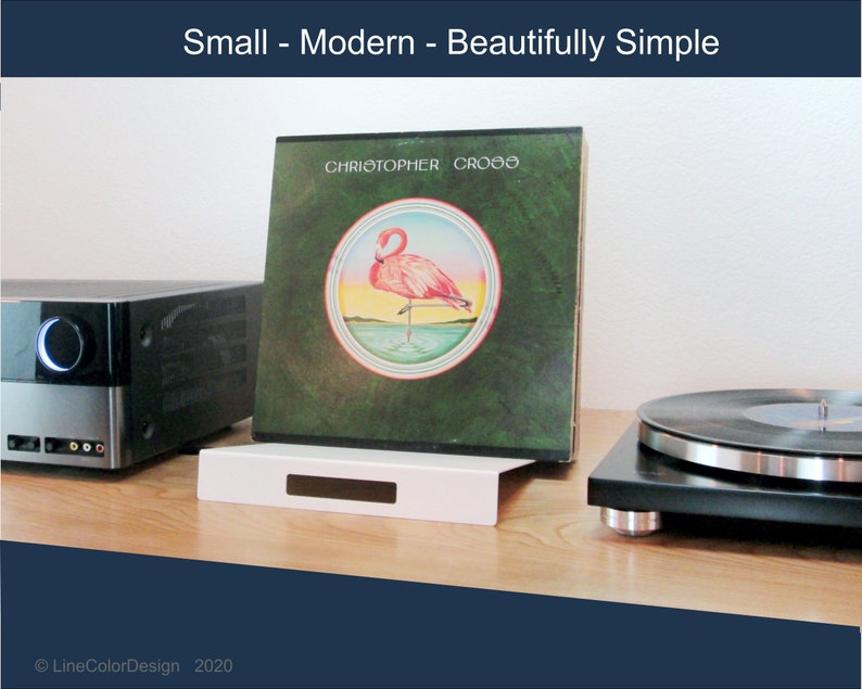 Leaning Vinyl Record Flip Rack, Sleek Minimalist Album Stand in White Finish, Modern LP Storage Holder, 33 RPM Display Shelf, Made in USA bild 7