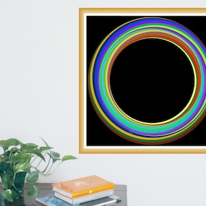 Square Geometric Wall Art Print | Colorful Halo Rings | Minimalist Modern Art For Your Home | Instant Download Printable Files | #P24x24_010