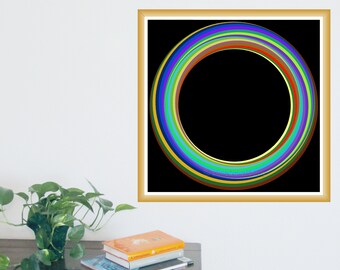 Square Geometric Wall Art Print | Colorful Halo Rings | Minimalist Modern Art For Your Home | Instant Download Printable Files | #P24x24_010