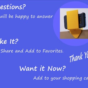 K&ouml;nnte beinhalten: Ein blauer Hintergrund mit wei&szlig;em Text, der "Questions?", "Like It?" und "Want it Now?" sagt. Ein gelber Telefonhalter befindet sich in der oberen rechten Ecke. Der Text "Thank You!" befindet sich in der unteren rechten Ecke.