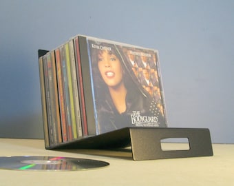Storage Rack For 15 CDs | Simple Modern Tabletop CD Holder | Minimalist Sloping Design in Metal With Black Finish | Small Music Stand  #CDB