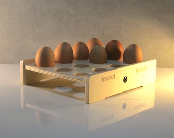 Contemporary Egg Tray Holder Fits One Dozen Eggs | Kitchen Storage Organizer Rack | Unique Home Décor & Gourmet Chef Gift | Handmade in USA
