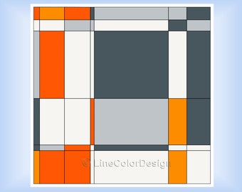 Arte abstrata de parede | Arte geométrica moderna para impressão em linha laranja | Impressão de pôster para download | Decoração contemporânea de sala de estar e escritório