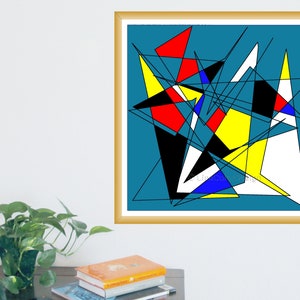 15x15 Inch Square Art Print, Abstract Modern Geometric Primary Color Composition, Printable Any Size Instant Download | Living Room Wall Art