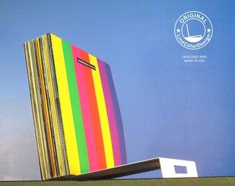 Leaning Vinyl Record Flip Rack,  Sleek Minimalist Album Stand in White Finish,  Modern LP Storage Holder, 33 RPM Display Shelf, Made in USA