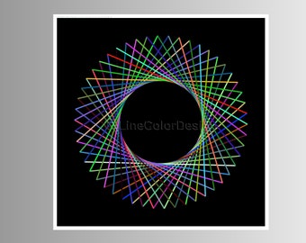 Impressão de arte geométrica gerada por software | Download instantâneo Square Frame Rainbow Sphere | 24x24 | Arquivos de imagem digital para impressão | #P24x24_024