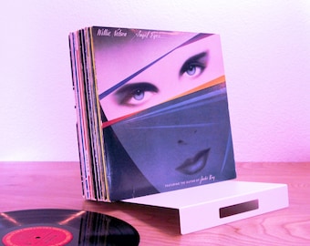 Minimalist 50 Record Storage Stand | Long Play 33 RPM Vinyl Album Holder | Small Modern Tabletop White Finish Steel Display, Made in USA