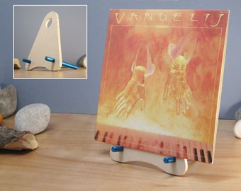 Now Playing Record Stand, Vinyl Record Storage Rack, Blue Now Spinning Display, Tabletop Organic Design With Simple Lines Fits 6 LP #NP-BBBL