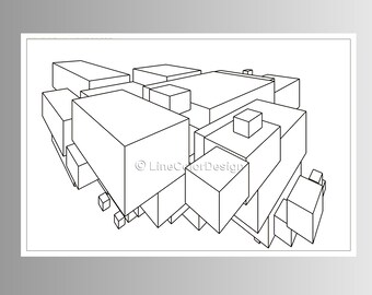 Arte de parede para impressão 16x24 para download | Cubos 3D de arte em linha em preto e branco para uma aparência comercial industrial moderna | 12x18 8x12 #P16x24_042