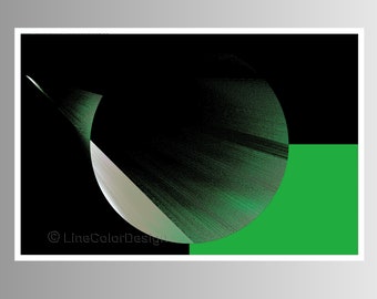 Abstract Op Art Planetary Algorithm Printable for Download | Original Geometric Art in Four Digital Print Sizes | Green Black    #P16x24_031