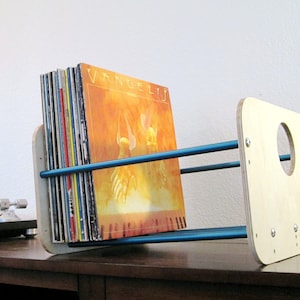 Modular 100 Record Storage Rack | Vinyl Record Crate | Holder For 50-100 LP Albums | Record Shelf in Modern Birch & Blue Finish |  #VCX-BBBL