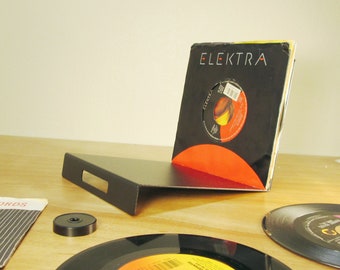 45 RPM Singles Vinyl Record Holder Storage Rack | 7" Singles Ramp Stand | Crate Box Shelf | Modern Vinyl Records DJ Gift | Black Powder Coat