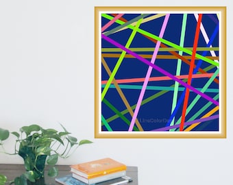 Arte aleatória abstrata colorida | Arte geométrica de parede para impressão | Impressões de download instantâneo | Decoração Contemporânea para Sala de Estar e Escritório
