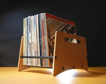 Record Storage Crate Holds 75 Albums | Modern Tabletop Vinyl Rack | Stunning organic Minimalist Styling | Fits 12-inch Long Play Vinyl LP