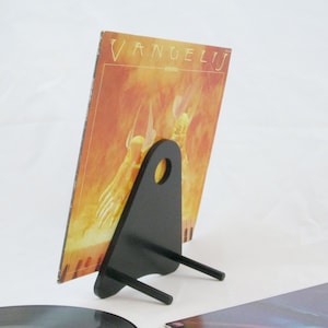 Now Spinning Stand and Now Playing Display | Vinyl Record Storage Rack in Black Finish | Contemporary Design Holds 1-6 Long Plays  #NP-BKBK