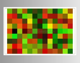 Geometric Printable Pixel Art | 16x24 Green and Red Contemporary Image for Modern Home or Office Space |  Easy Download Now |    #P16x24_005