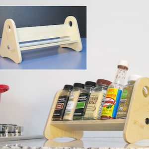 Wood Spice Rack | Contemporary Countertop Storage Organizer | New Modern Sloping Ergonomic Design | Modern Chef Gift  Handcrafted in USA