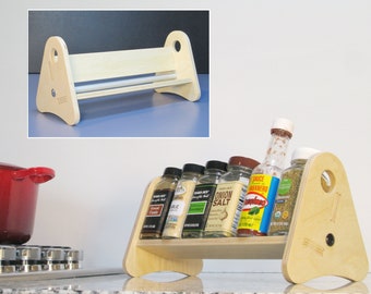 Wood Spice Rack | Contemporary Countertop Storage Organizer | New Modern Sloping Ergonomic Design | Modern Chef Gift  Handcrafted in USA