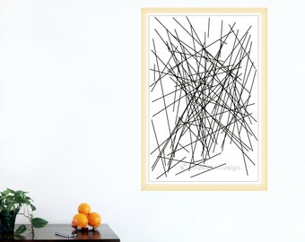 Abstract Printable Art | 24x36 | 20x30 | 16x24 | Random Black Lines | Instant Download Geometric Art | Minimalist Contemporary   #P24x36_002