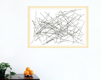 Abstract Fine Art Print | 24 x 36 | Random Black Line Composition | Minimalist Art For Instant Printable Download | Contemporary Living Room