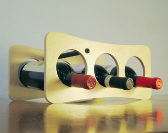 Rack de vinho minimalista | Suporte de mesa moderno para armazenamento de vinho com três garrafas para mesa, bar, despensa e cozinha | Estilo Contemporâneo Pequeno